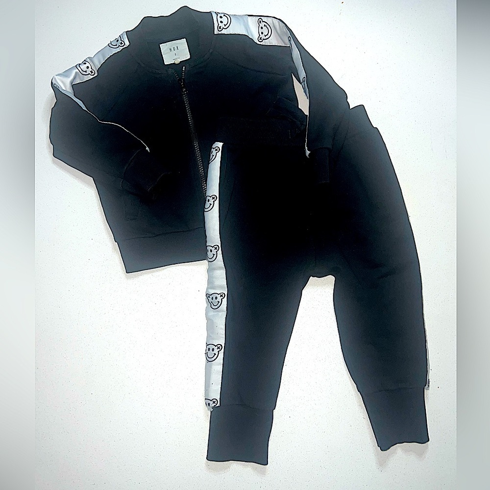 HUX Zip Up Sweat Suit Monkey Print on Stripes 3T